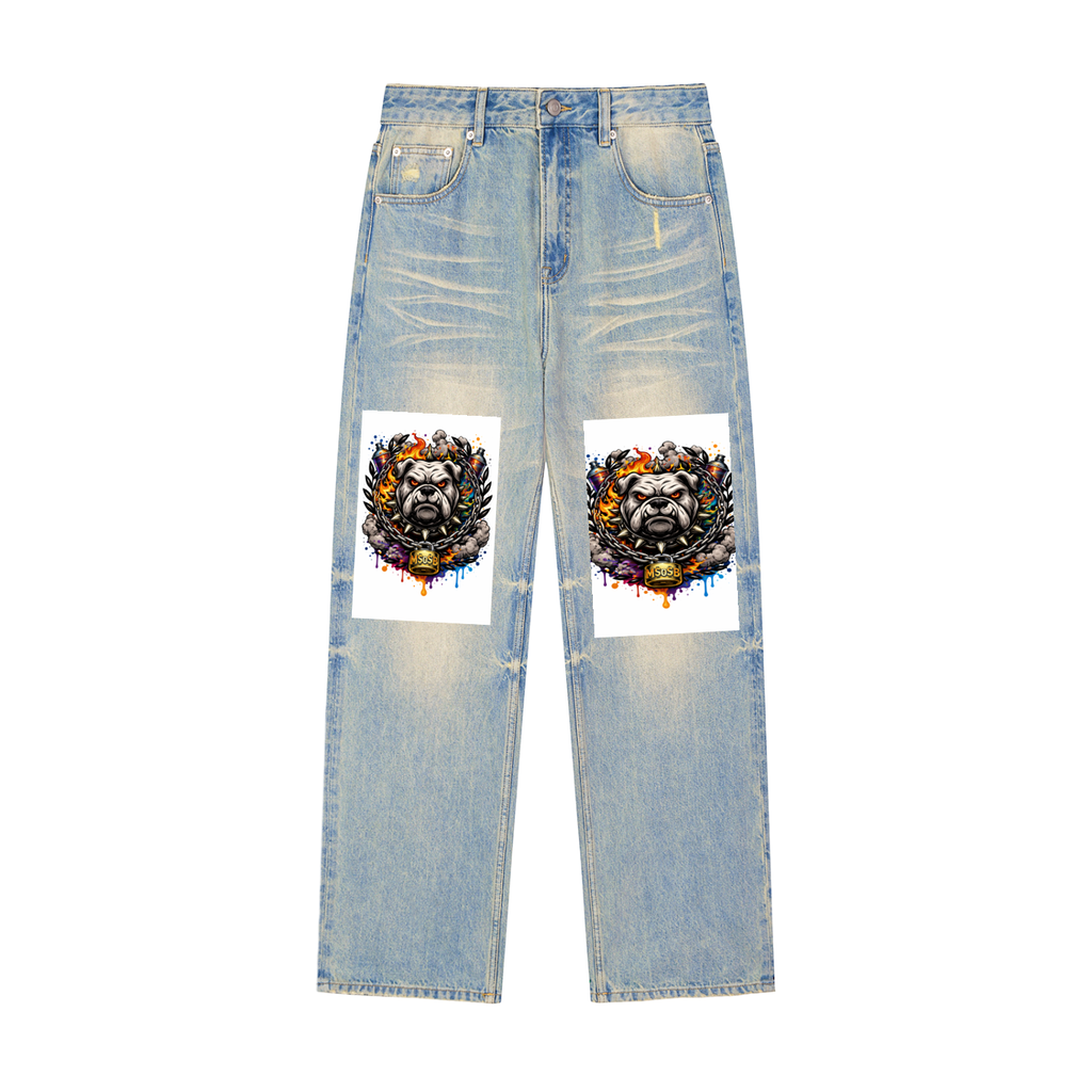 Sun Fade Raw Hem Denim Jeans
