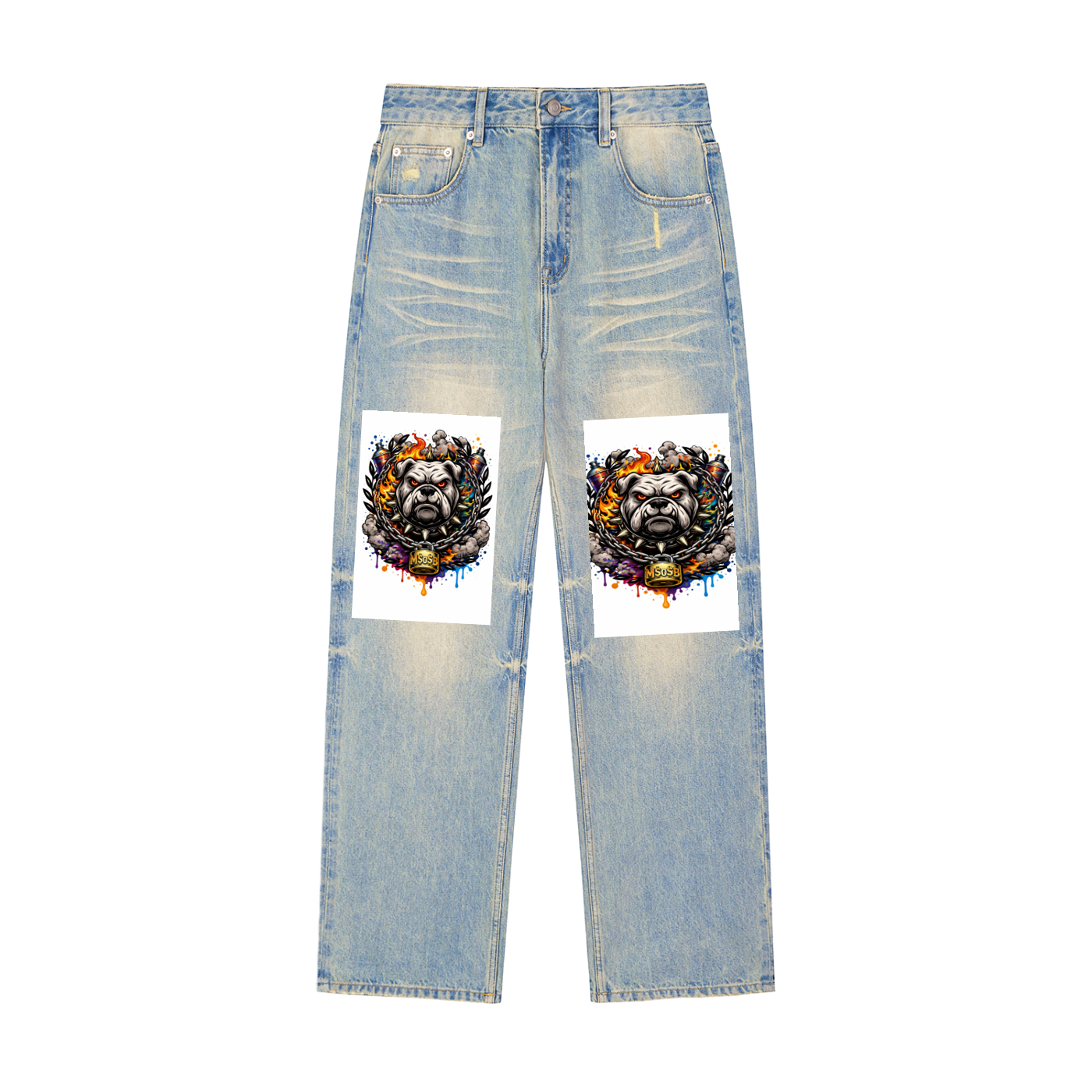 Sun Fade Raw Hem Denim Jeans