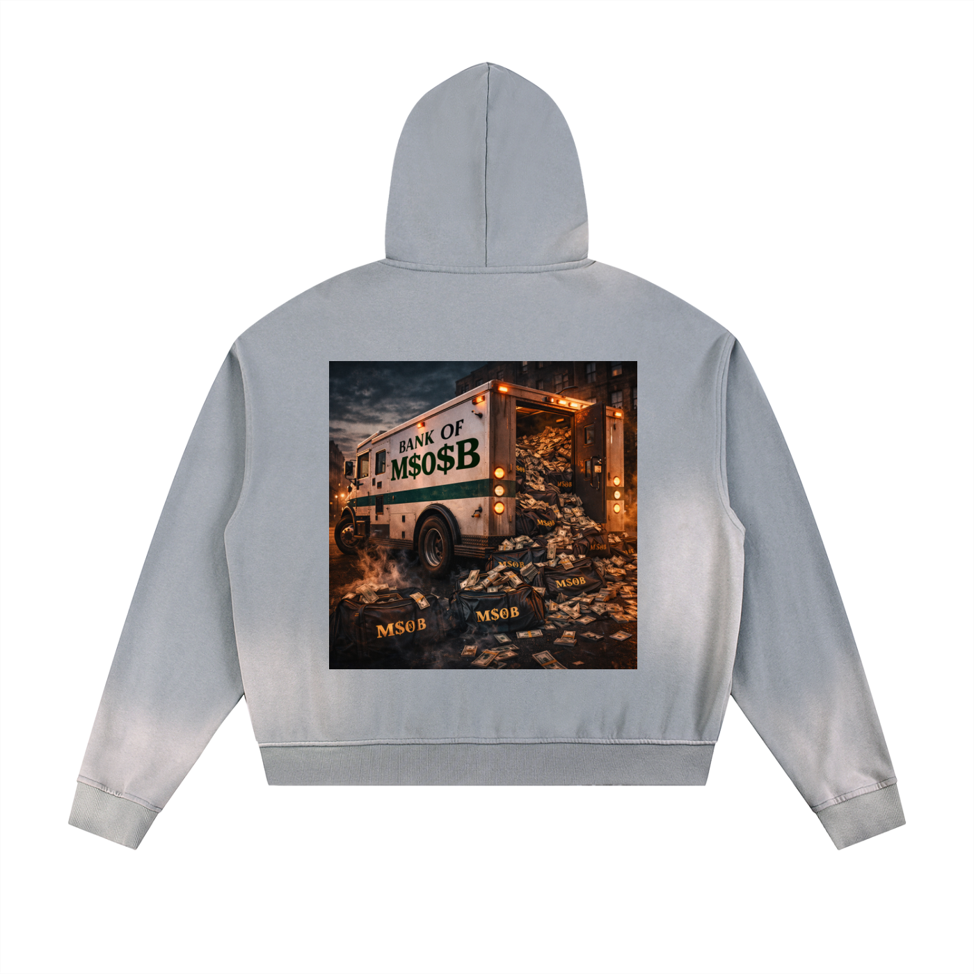 Sun Fade Frayed Raw Edge Fleece Zip Hoodie