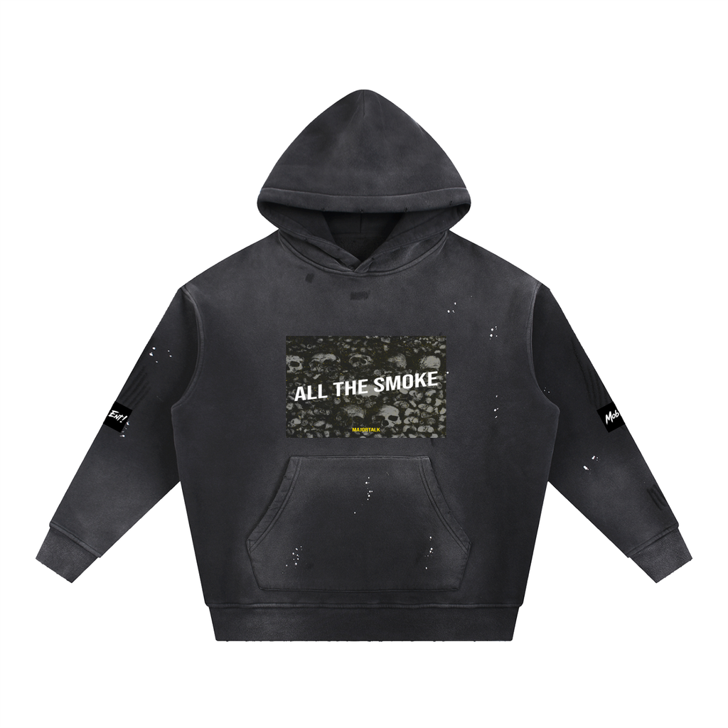 Vintage Washed Frayed Fleece Hoodie