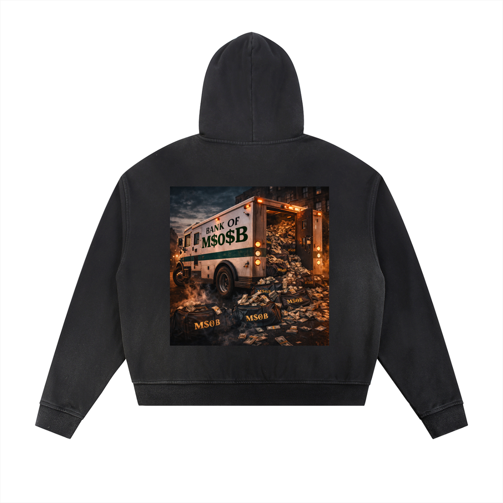 Sun Fade Frayed Raw Edge Fleece Zip Hoodie