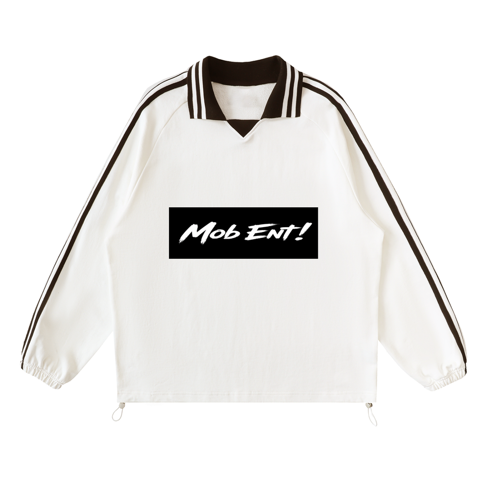 Contrast Striped Lapel Collar Sweatshirt