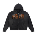 Sun Fade Frayed Raw Edge Fleece Zip Hoodie